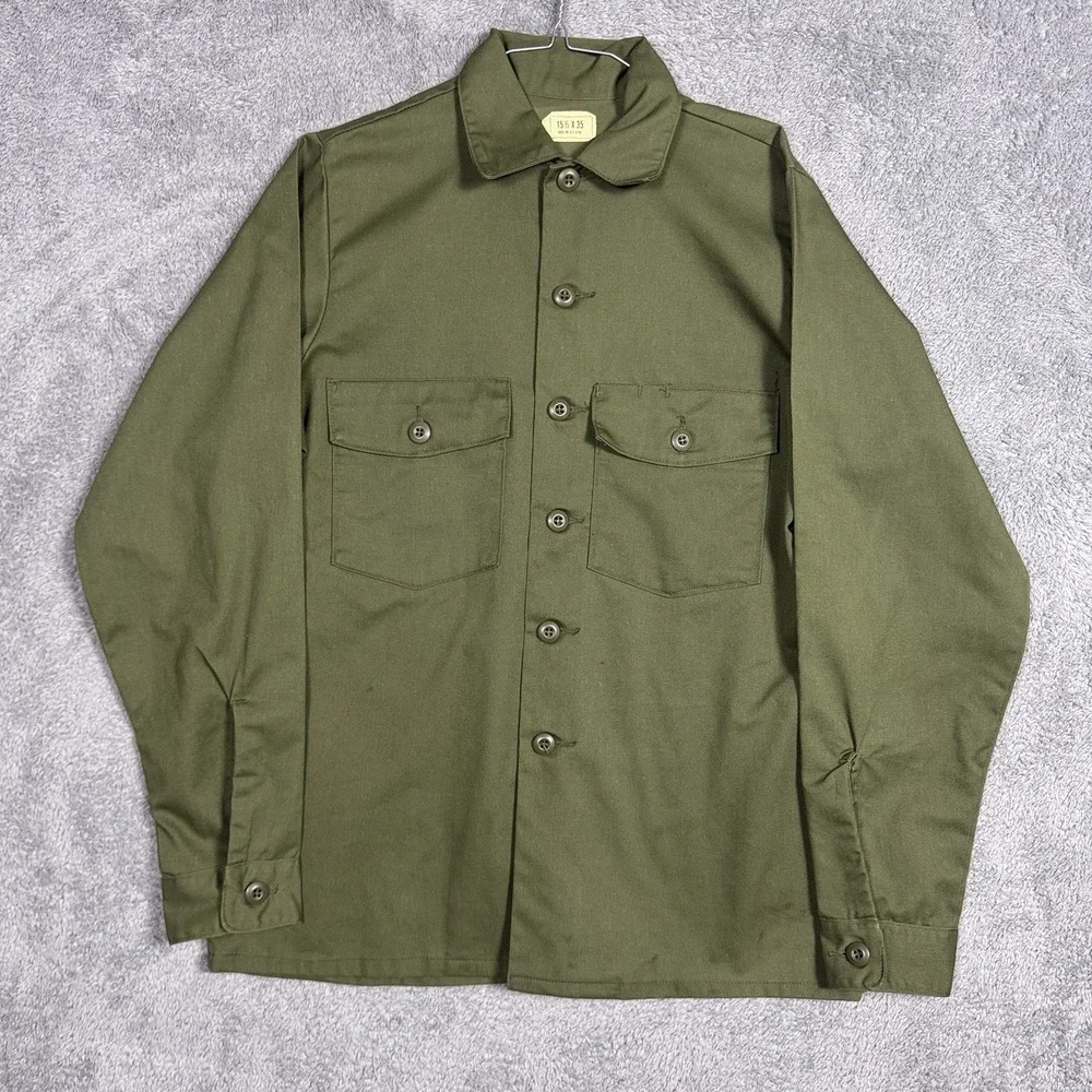 USGI Utility Military Shirt OG 507 Size 15.5 x 36 Poly Blend Dura Vintage 1982